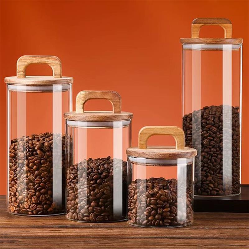 Coffee Tea And Sugar Canisters - Clear Glass Jar with Bamboo Lid