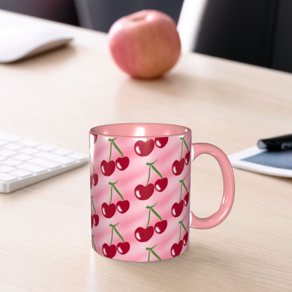 Red Cherry Green Stems Pink Mu - Coffee Tea Green 评论和价格