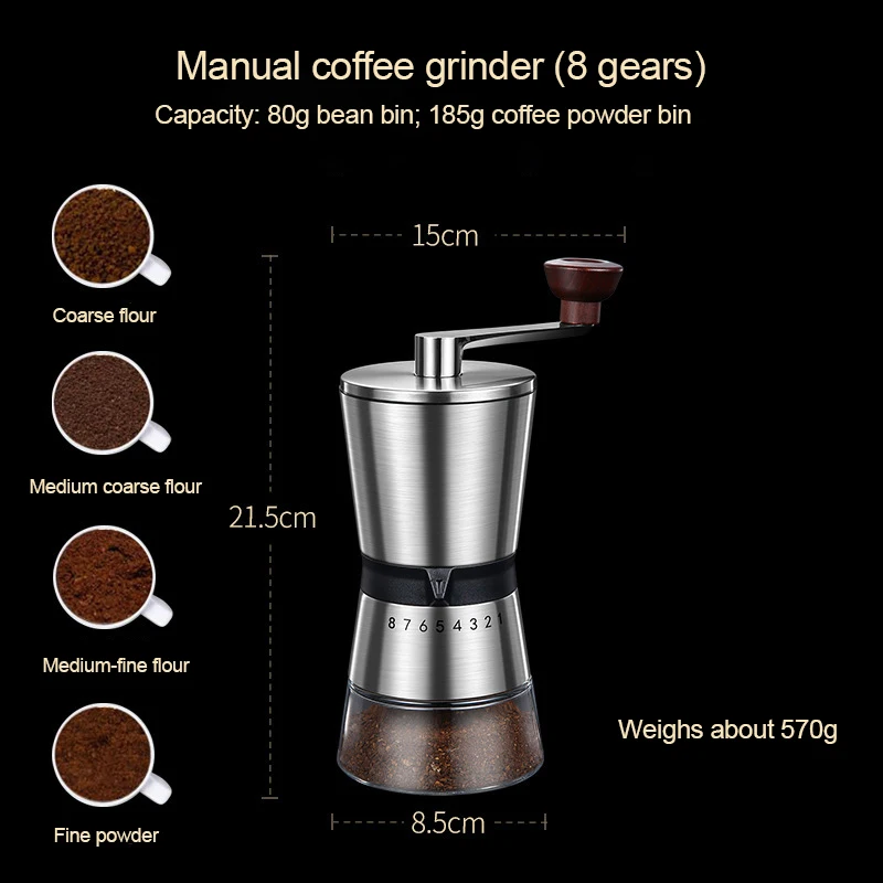 8 Adjustable Manual Coffee Gri - Burr Hand Grinder 评论和价格