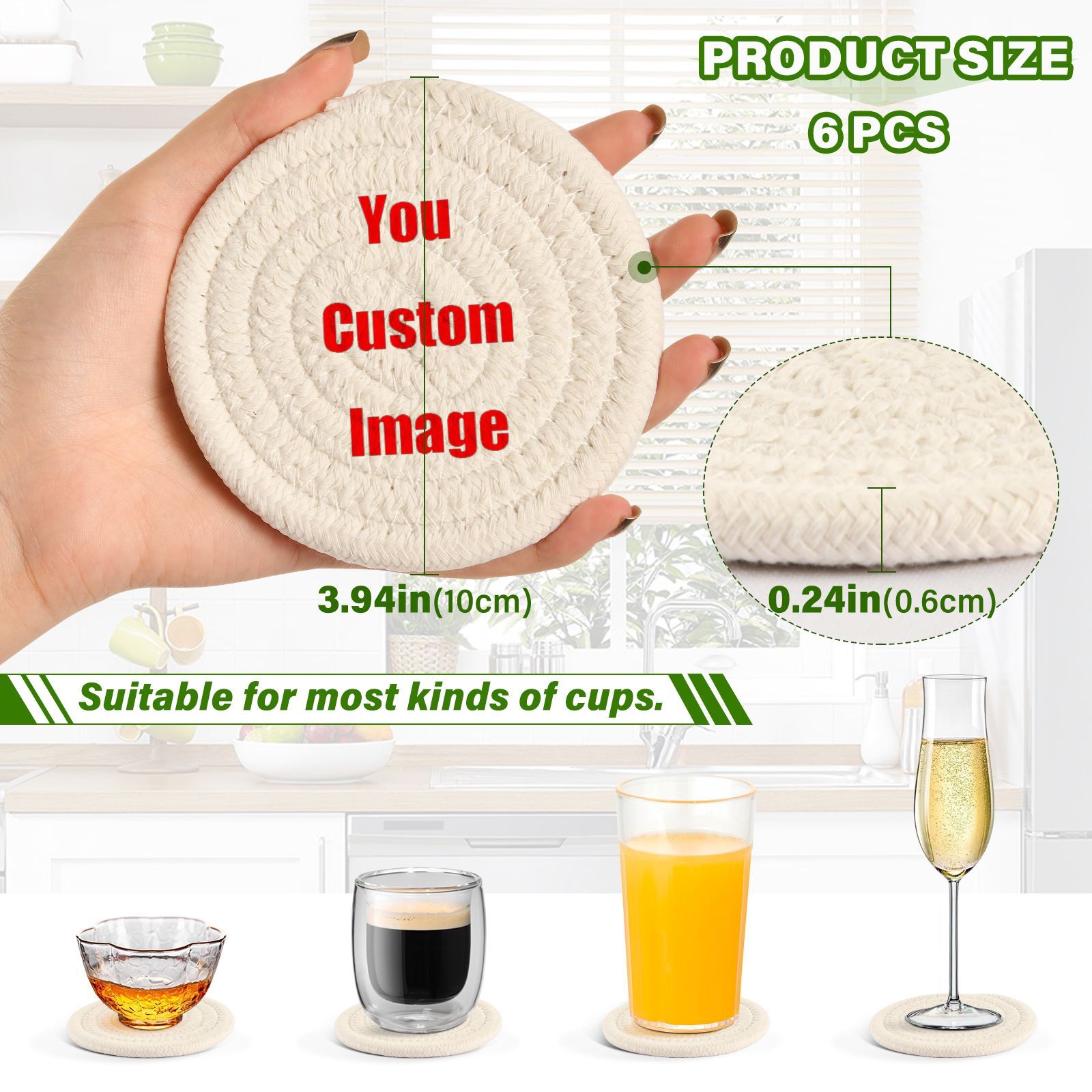 6Pcs Cup Coasters for Drinks A - Coffee Tea Images 评论和价格