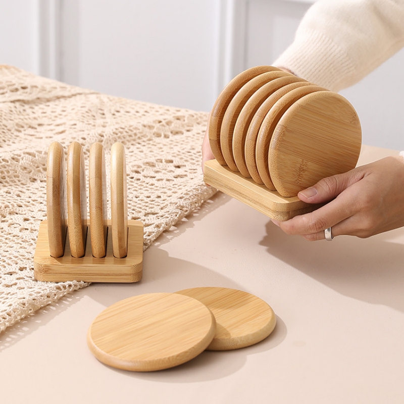 Bamboo Round Coaster Anti-scal - Coffee Tea Place 评论和价格