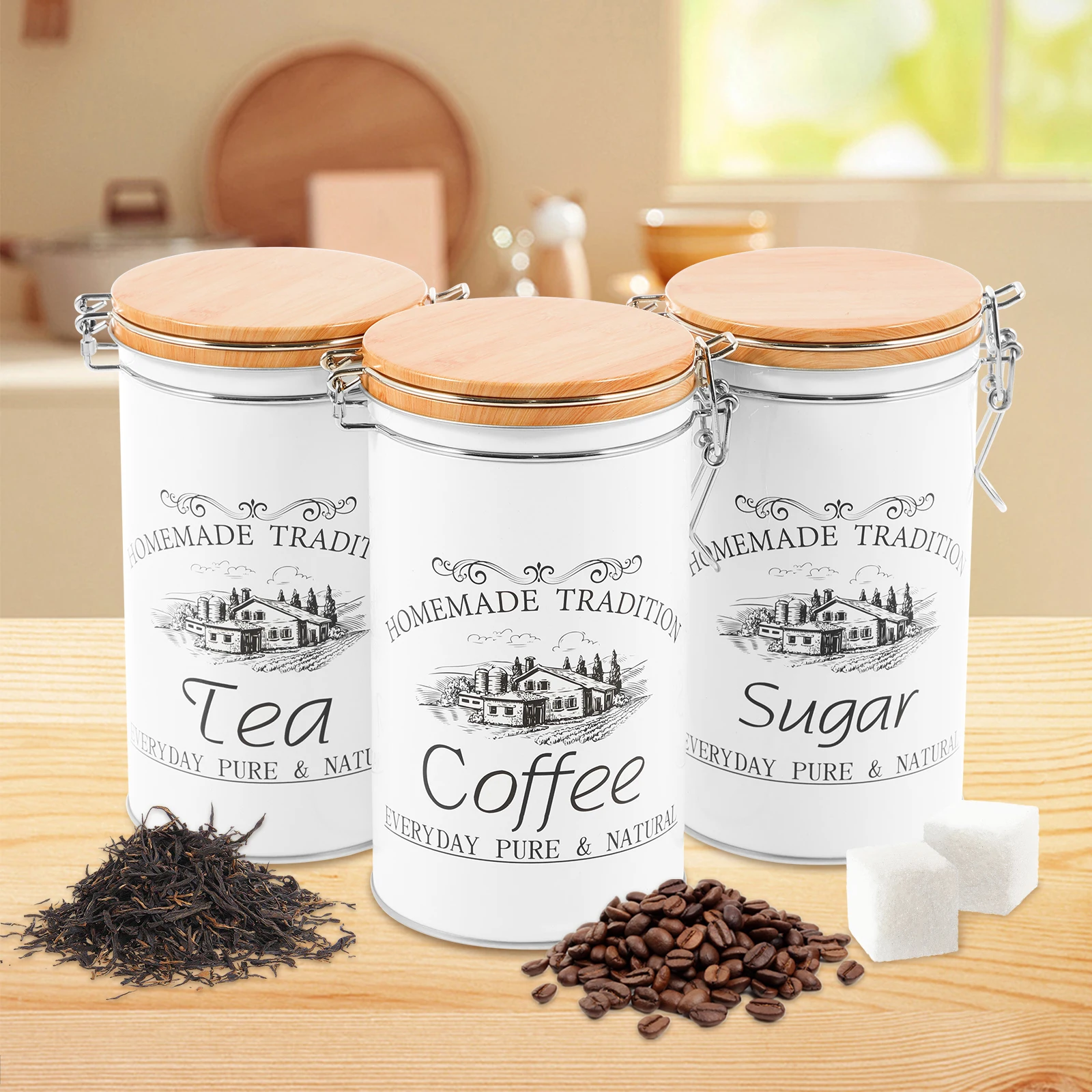 3Pcs/Set Tea Coffee Sugar Cani - Coffee Tea And Sugar Canisters 评论和价格