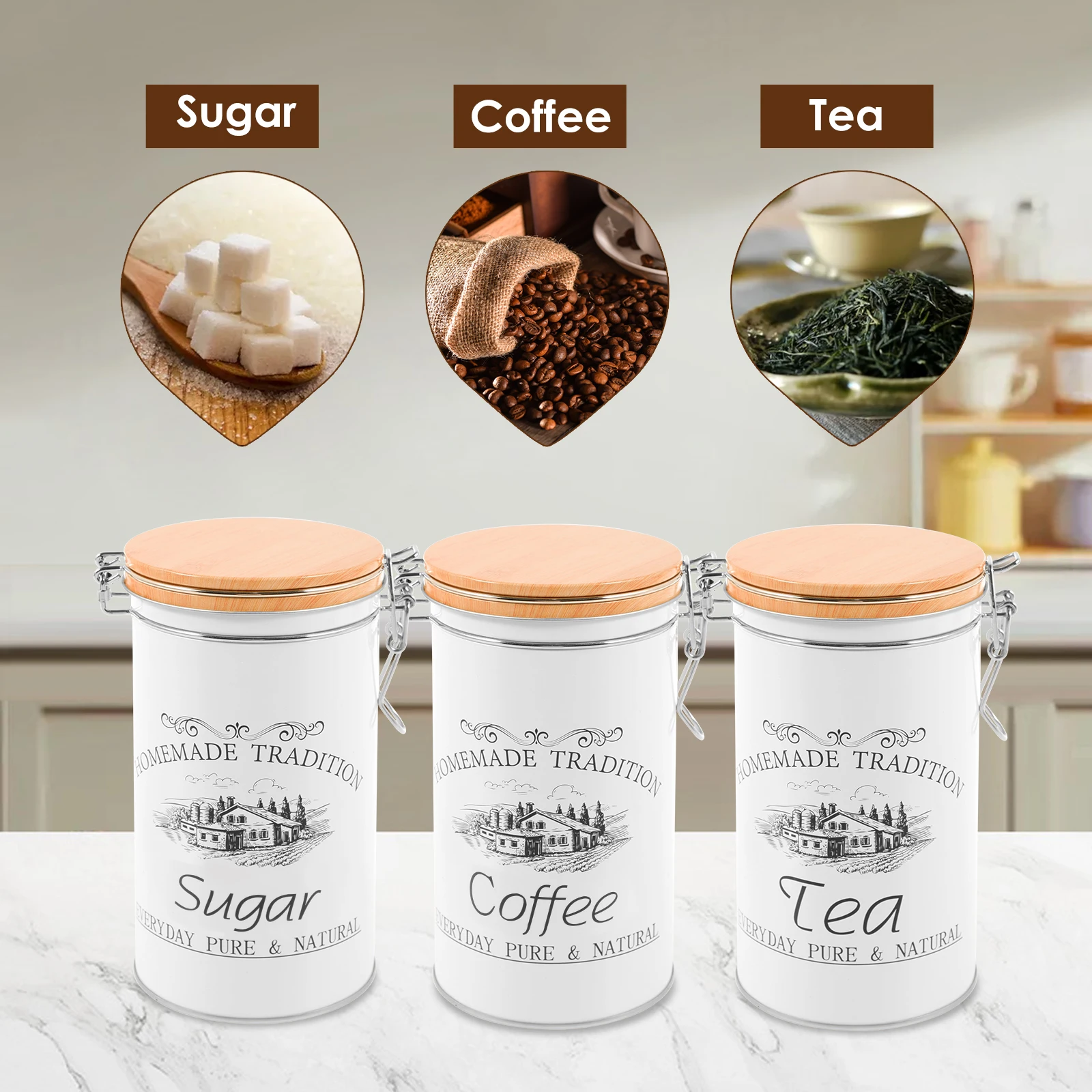 3Pcs/Set Tea Coffee Sugar Cani - Coffee Tea And Sugar Canisters 评论和价格