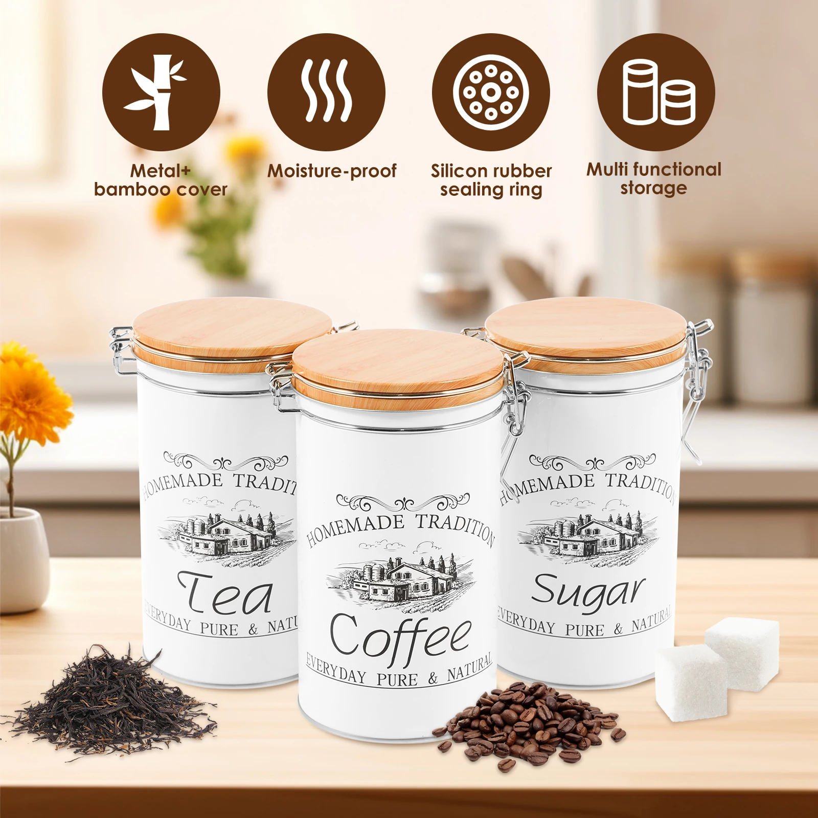 3Pcs/Set Tea Coffee Sugar Cani - Coffee Tea And Sugar Canisters 评论和价格