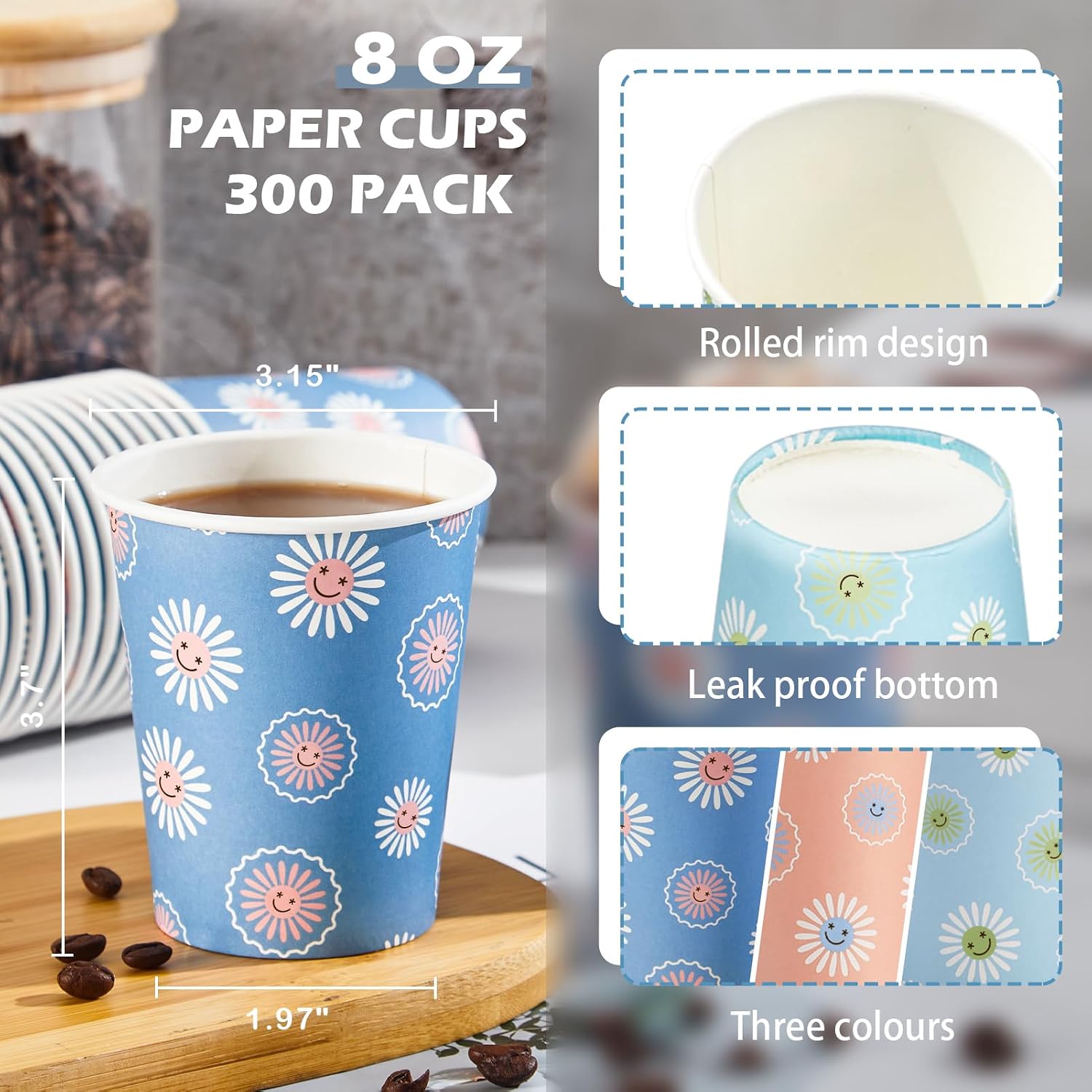 300 Pack 8oz Disposable Paper  - Coffee Tea Images 评论和价格