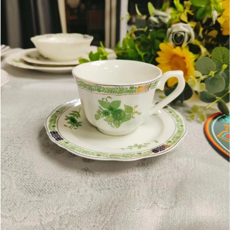 Vintage Green Floral Porcelain - Coffee Tea Green 评论和价格