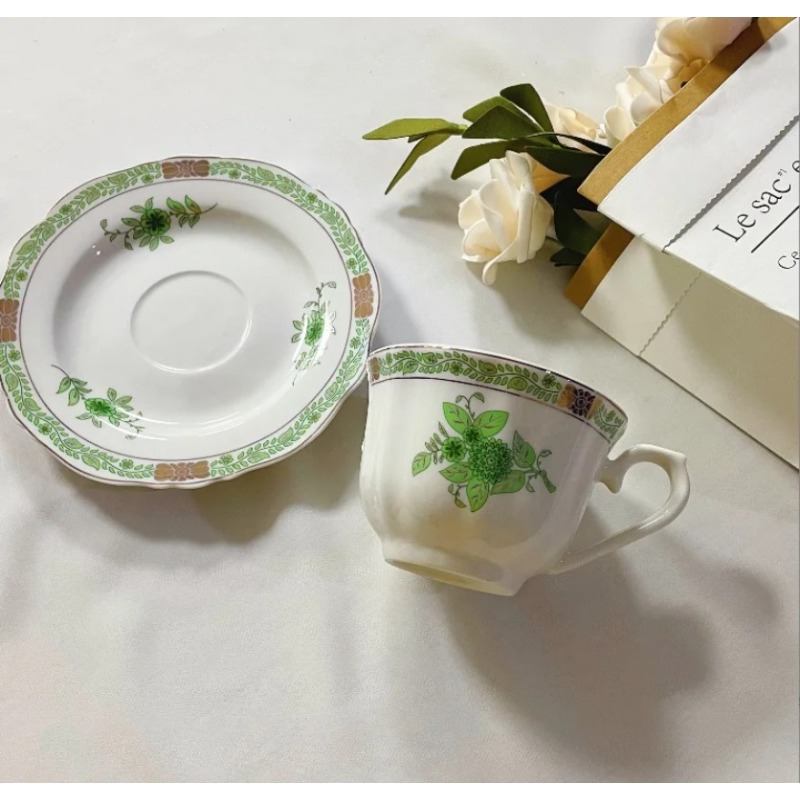 Vintage Green Floral Porcelain - Coffee Tea Green 评论和价格