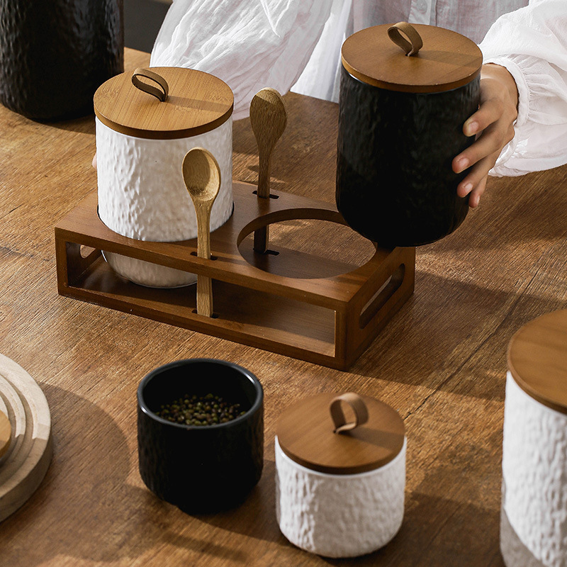 Rock Pattern Ceramic Tea Stora - Coffee Tea And Sugar Canisters 评论和价格