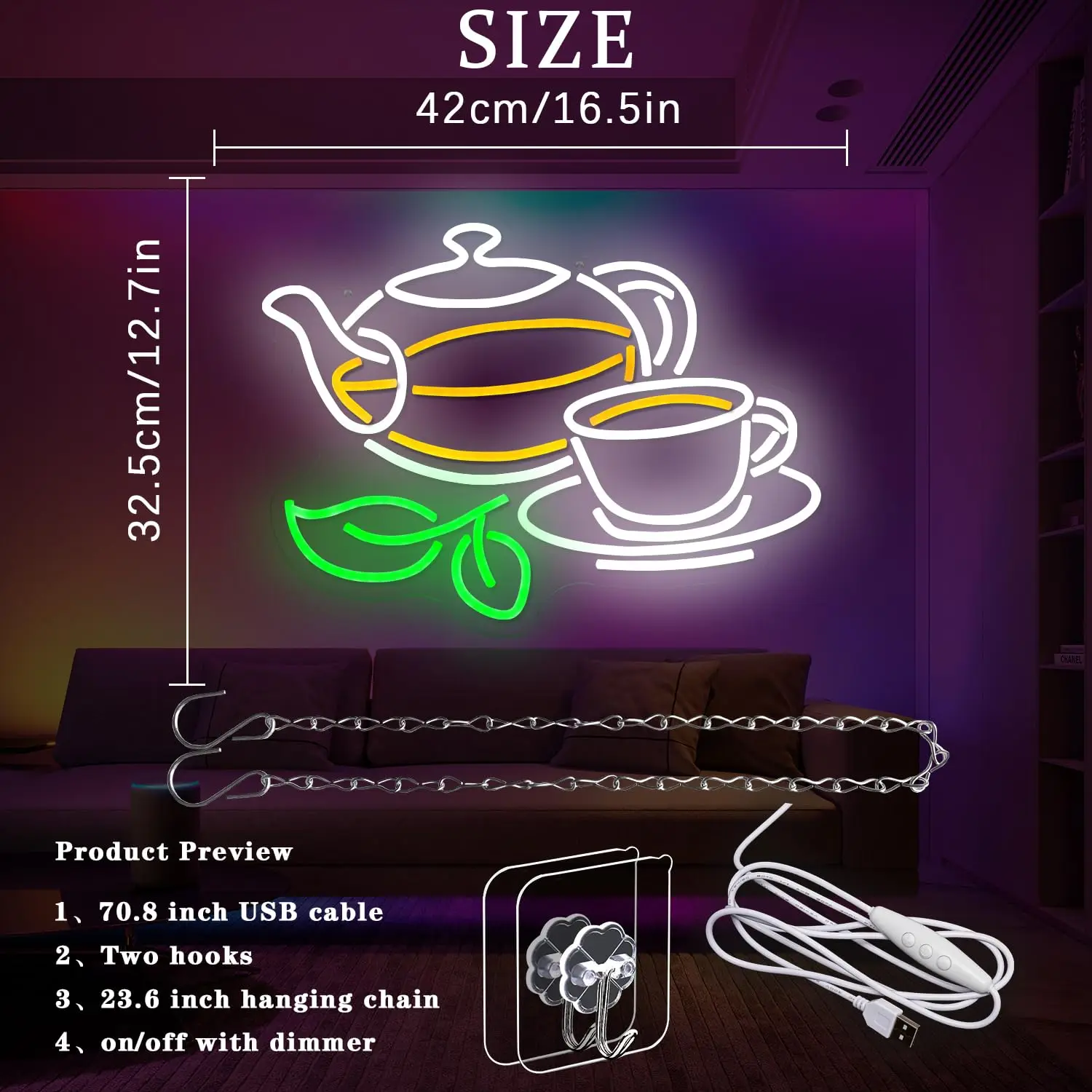 Tea Neon Sign Tea Pot Light Dr - Coffee Tea Plantation 评论和价格