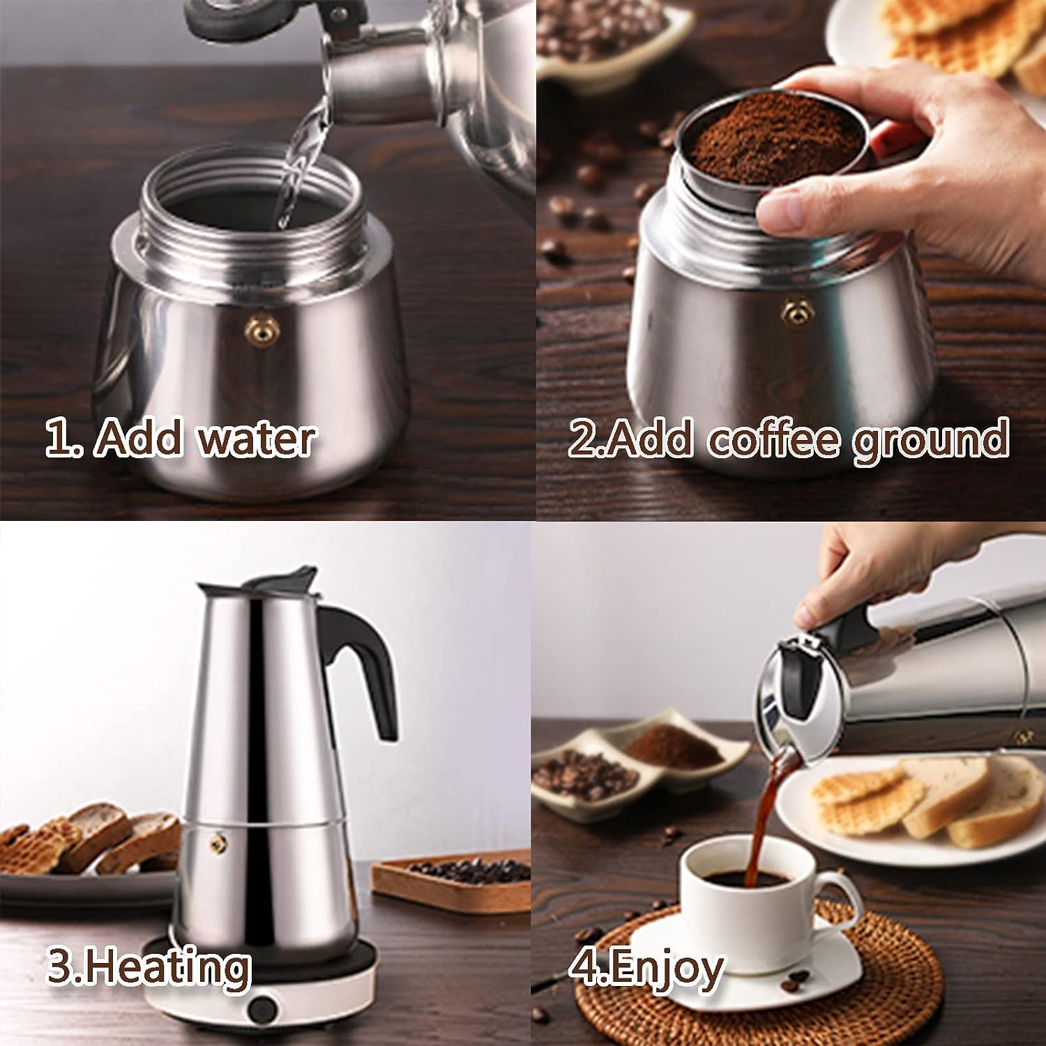 4/6/9 Cups Moka Pot Caffe Mach - Coffee Tea Espresso 评论和价格