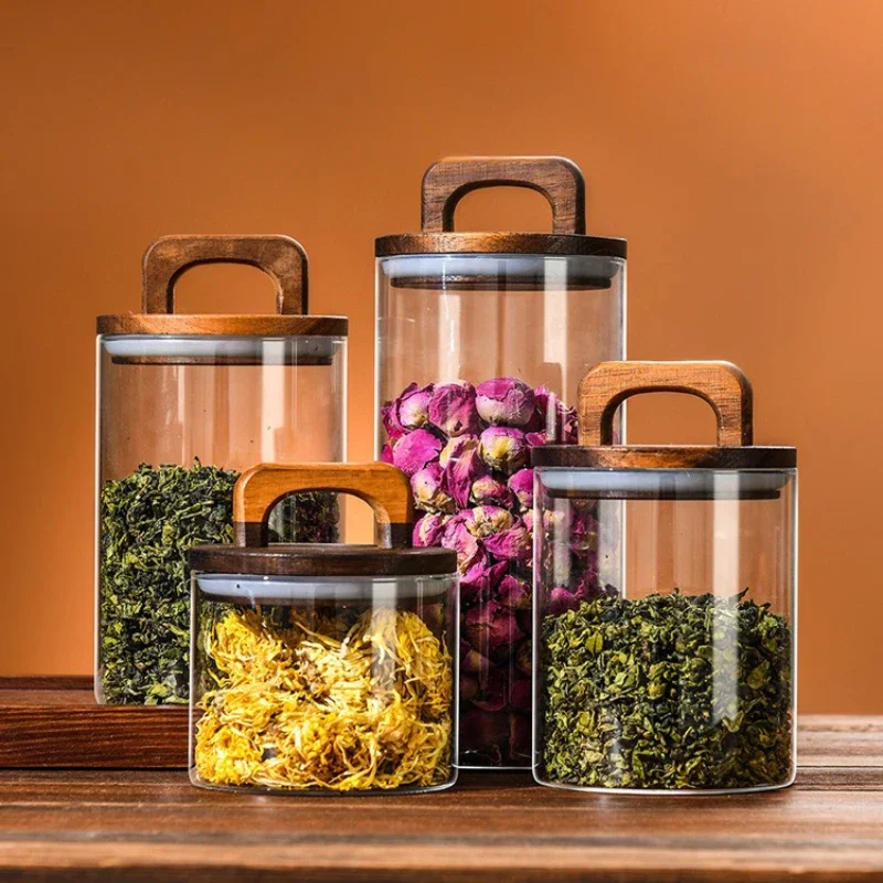 Clear Glass Jar with Bamboo Li - Coffee Tea And Sugar Canisters 评论和价格