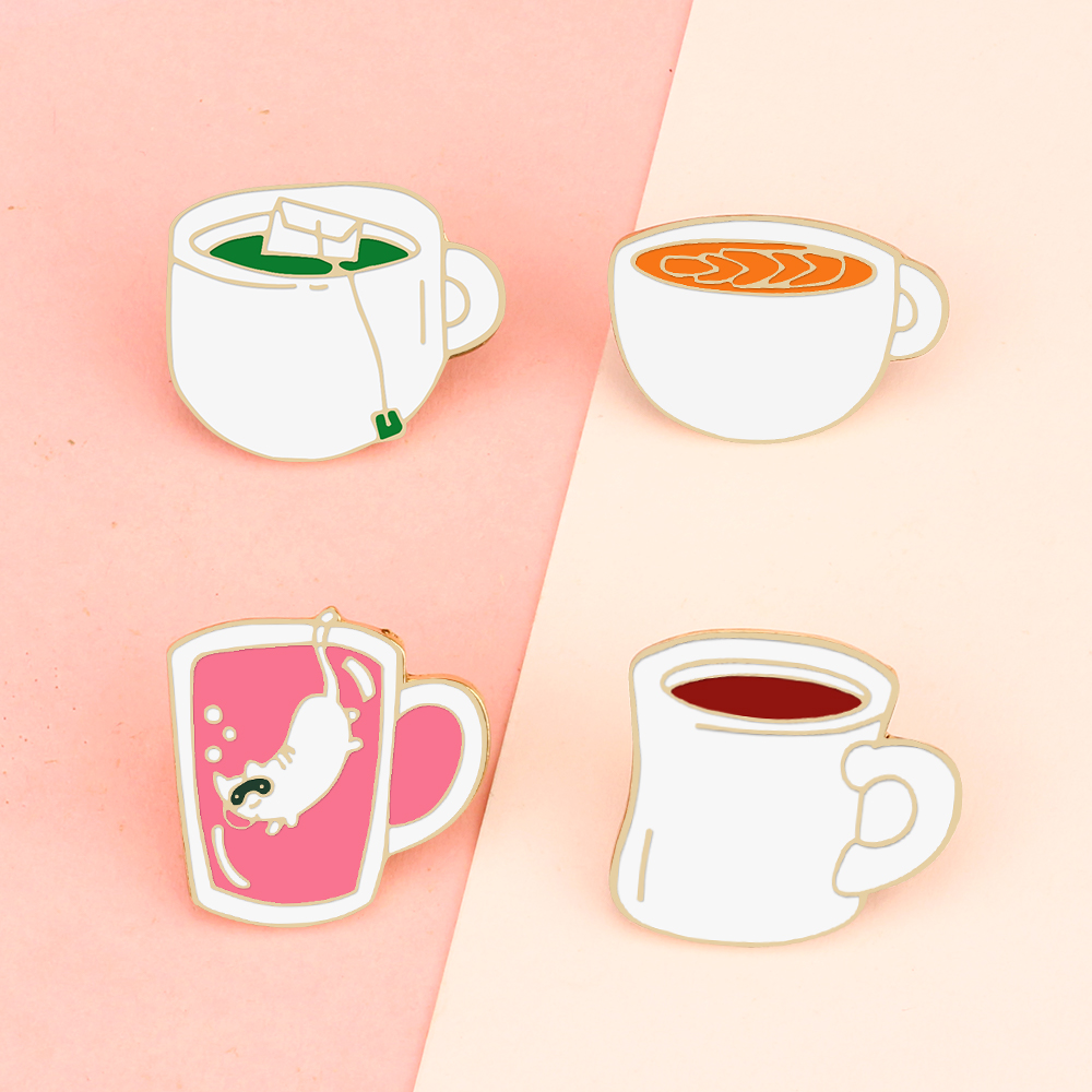 4 Style Drink Enamel Pins Crea - Coffee Tea Green 评论和价格