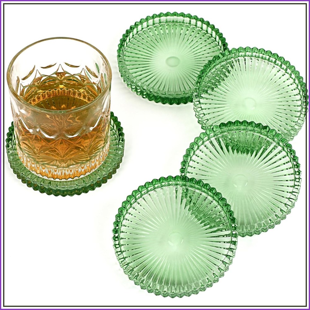Modern Clear Glass Coaster Set - Coffee Tea Images 评论和价格