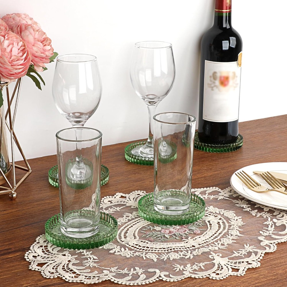 Modern Clear Glass Coaster Set - Coffee Tea Images 评论和价格