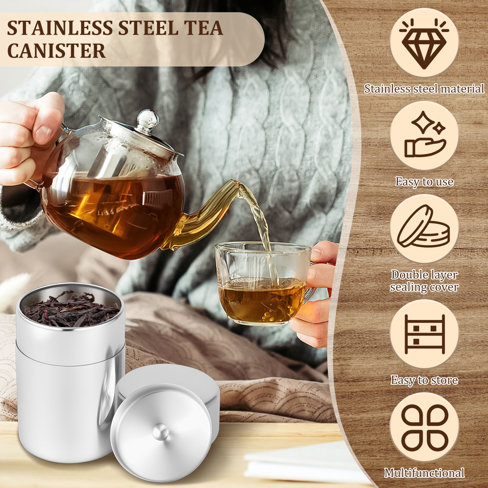 Stainless Steel Tea Leaf Tins  - Coffee Tea And Sugar Canisters 评论和价格