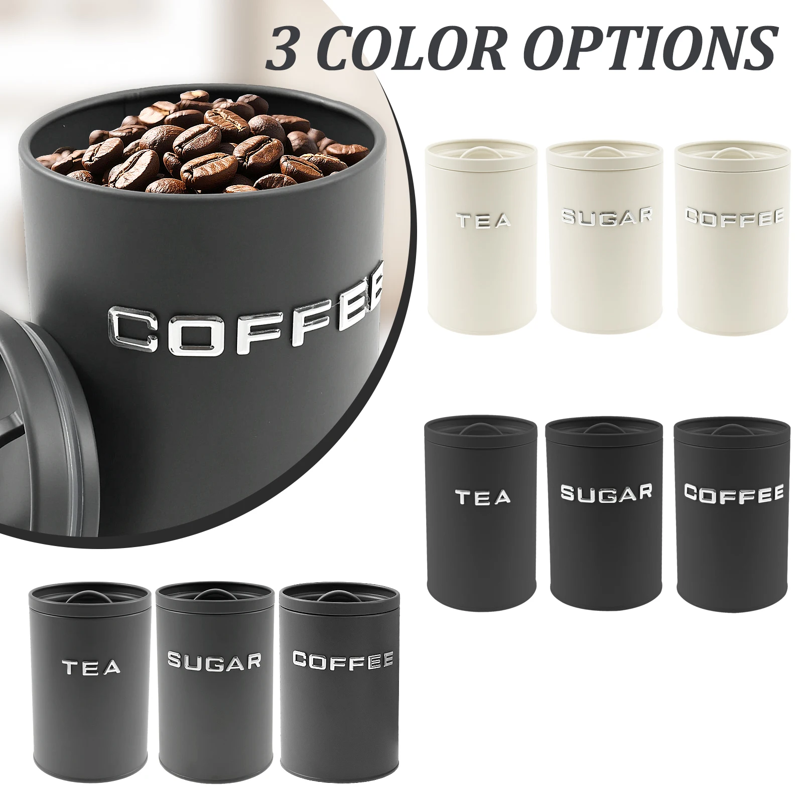 3 Pcs Tea Coffee Sugar Caniste - Coffee Tea And Sugar Canisters 评论和价格